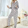 thumbnail image 5 of Fewfanhot Women's Fleece Long Sleeve Light-colored Print Hooded Bathrobe with Pockets Ankle-Length, Loungewear One-Piece Pajama, 5 of 9