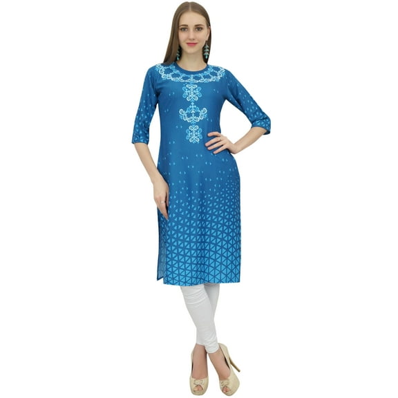 Bimba Kurta Indian Women's Digital Printed Designer Ethnic Kurti Blue Dress-6