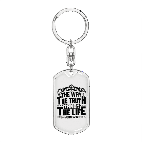Truth Life Way John 14:6 Stainless Steel or 18k Gold Premium Swivel Dog Tag Keychain