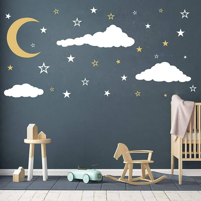 Moon, Stars and Clouds Wall Decals, Kids Wall Decoration, Nursery Wall