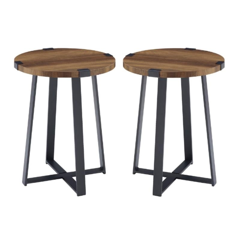 Home Square 18" Metal Wrap Round Side Table in Reclaimed Barnwood Set