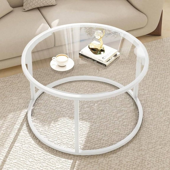 27" Round Gold Coffee Table with Clear Glass Top - Sturdy Metal Frame, Modern Small Space Center Table for Living Room & Home Office, Easy Assembly