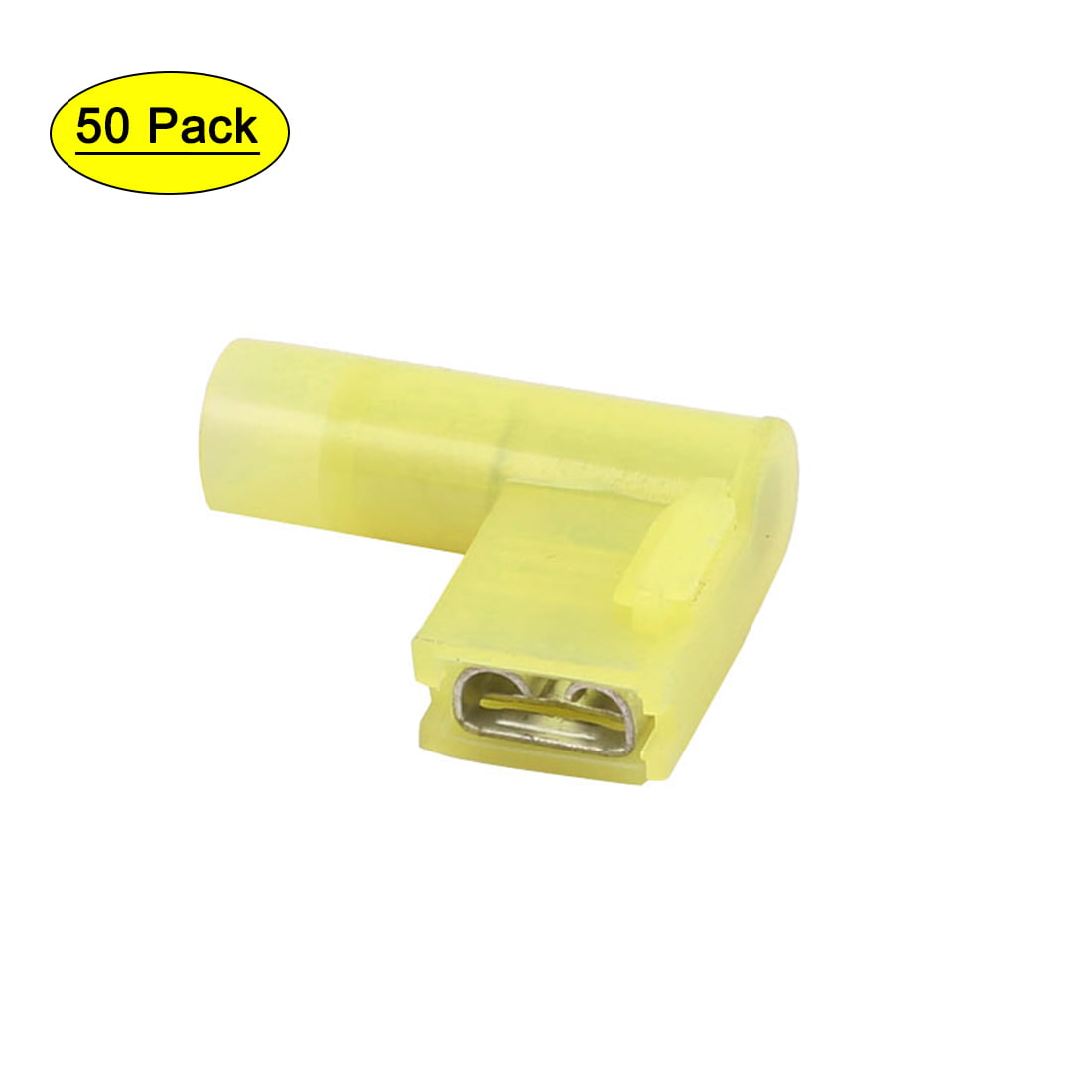 50 pcs YELLOW 12-10 AWG FLAG TERMINALS FEMALE WIRE CONNECTORS RIGHT ANGLE SPADE 
