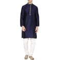 thumbnail image 1 of Royal Kurta Men's Jacquard Silk Embroidered Kurta Pyjama Navy, 1 of 1