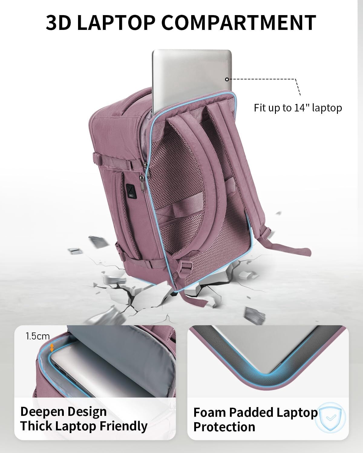 Small Laptop Backpack Travel Backpacks for Women Men, Small Carry on Daypack with Handle Water-Resistant Full Open Side, School Bookbag, 20L, Pink