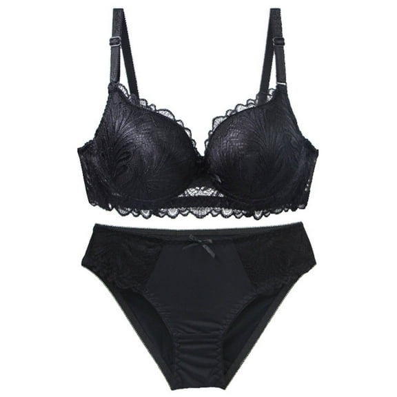 Maplenight Womens Underwire Bras Set Lace and Panties 2 Piece Comfort Breathable Full Coverage Push Up Bralettes For Sleep Lounge