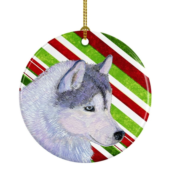 Siberian Husky Candy Cane Holiday Christmas Ceramic Ornament SS4533