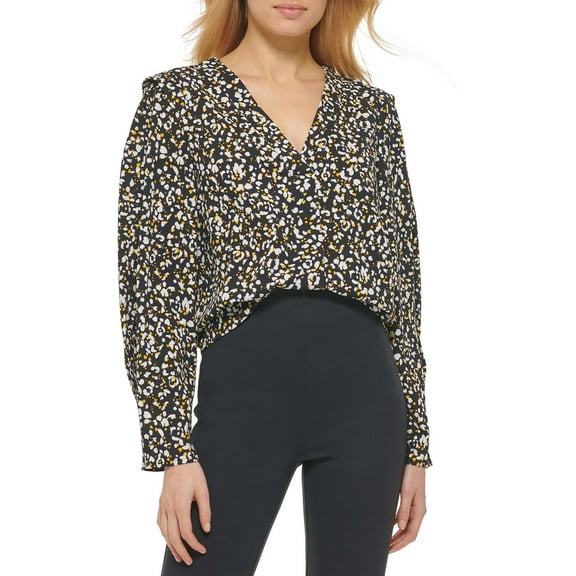 DKNY Womens Animal Print V-Neck Blouse