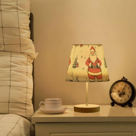 Yayeee Mini Table Lamp 10.8" Dimmable with Fabric Shade 3 Color Temperatures, Beige Christmas Santa