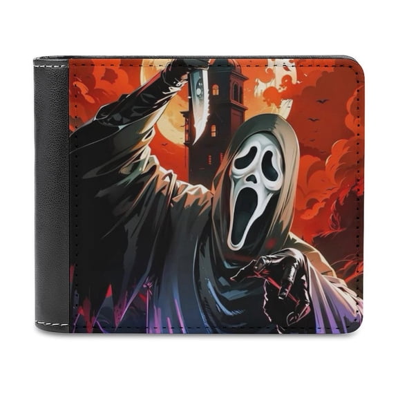 Scream Ghostface Leather Wallet for Men Women Two Fold Purse Slim Cash Card Holder Bag