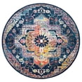thumbnail image 3 of SAFAVIEH Crystal Collection CRS501H Boho Chic Oriental Medallion Distressed Non-Shedding Dining Room Entryway Foyer Living Room Bedroom Area Rug, 7' x 7' Round, Navy / Fuchsia, 3 of 5