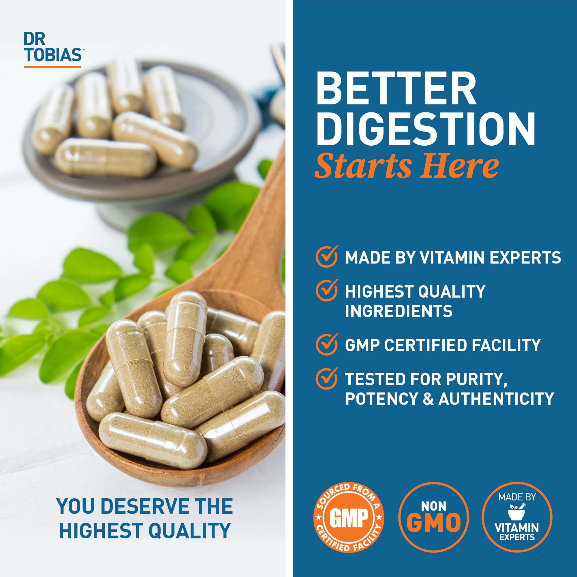 Dr. Tobias Deep Immune Probiotics & Prebiotics - Dual Action Digestion & Immune Support with PreforPro Prebiotics & Delayed Release Spore Forming Probiotics for Women & Men - 60 Capsules (30 Servings