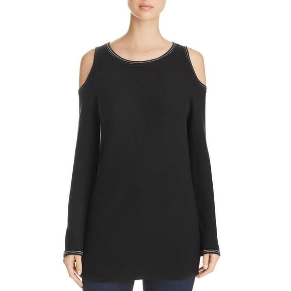 Foxcroft Ella Cold Shoulder Tunic Pullover Sweater Tops, Black, Small