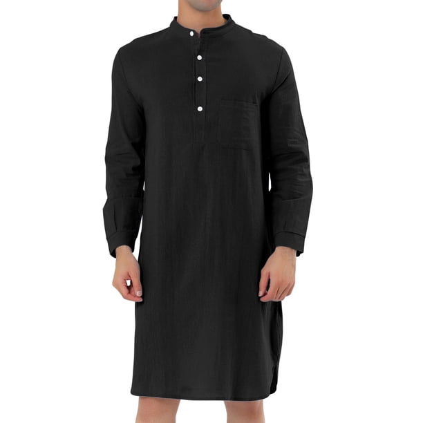Camisón para hombre Lars Amadeus camiseta para dormir cuello con bandas de algodón Negro M