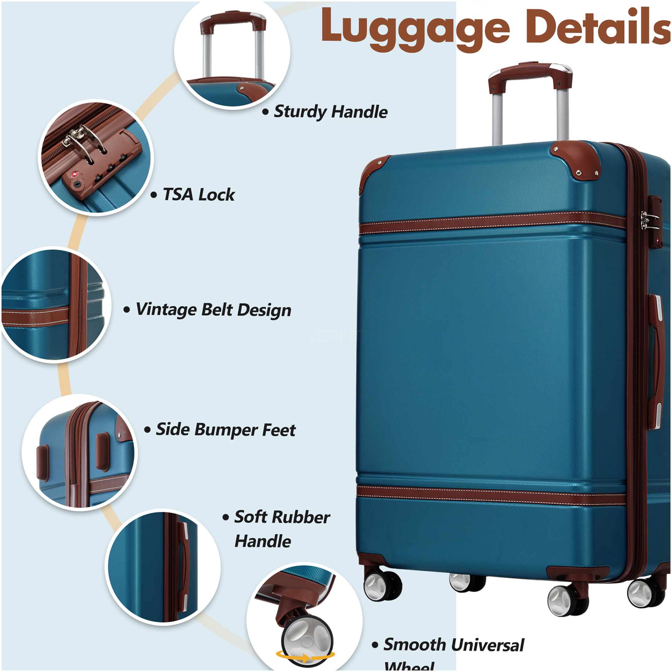 JERFIT 24" Expandable Hardside Spinner Suitcase Set with TSA Lock, Lightweight ABS Carry-On Luggage & Duffel Bag, Blue