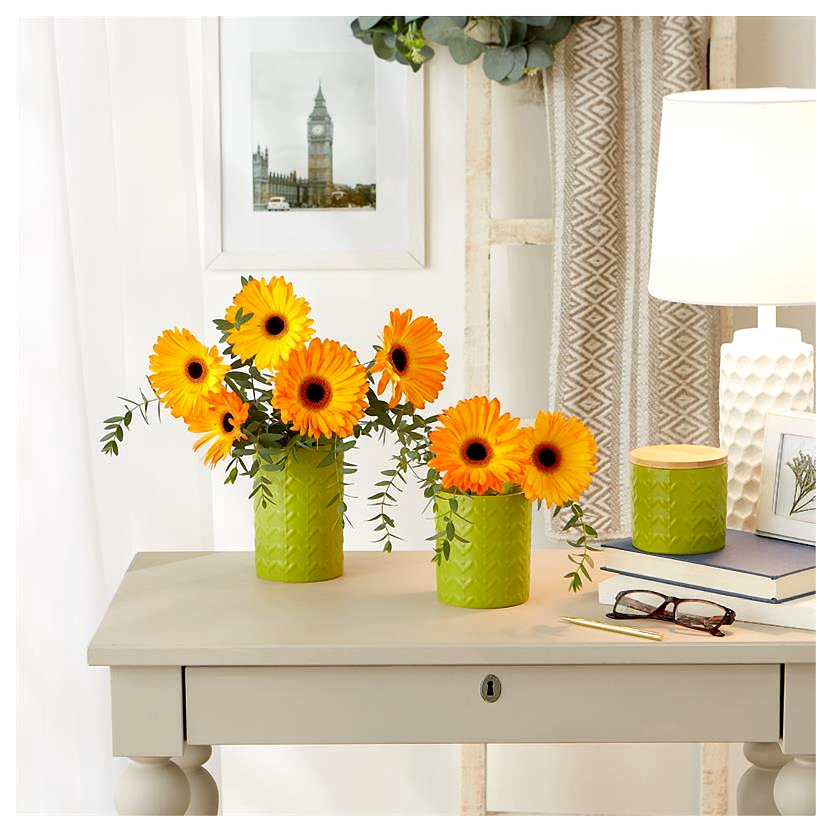 Avocado Matte Retro Vine Texture Ceramic Canister (Set of 3)