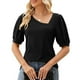 thumbnail image 2 of Camiseta de manga corta con cuello en V asimétrico, ajustada y cómoda, para mujer, diseño único, tejido de poliéster, para primavera/verano/otoño., 2 of 4