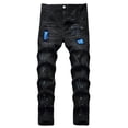 thumbnail image 3 of Mens Ripped Jeans, Distressed Destroyed Slim Fit Straight Leg Denim Pants Fashion Menswear, 3 of 4