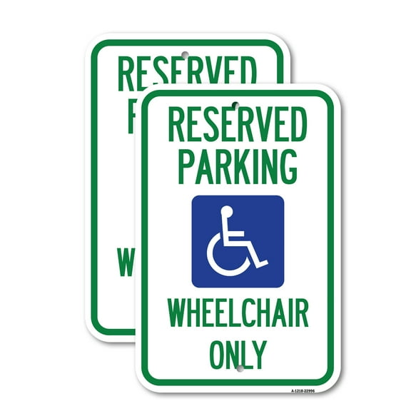 (2 Pack) Reserved Parking Wheelchair Only (With Graphic) | 12" X 18" Heavy-Gauge Aluminum Sign | Rust Free Aluminum, Weather Resistant, Waterproof, Fade Resistant, 2 Pre-drilled Holes