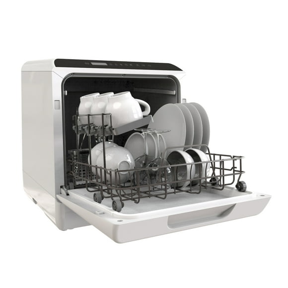Lave-vaisselle de Comptoir Portable, 5 Programmes de Lavage Mini-Lave-Vaisselle avec Réservoir d'Eau Intégré de 5L et Tuyau d'Admission, Soins de Bébé et Lavage de Fruits pour Petit Appartement, Dortoirs, RVs -Blanc