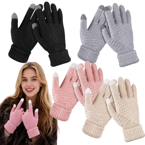 4 Pairs Women's Winter Touch Screen Gloves Warm Fleece Lined Knit Gloves Elastic Cuff Winter Gloves