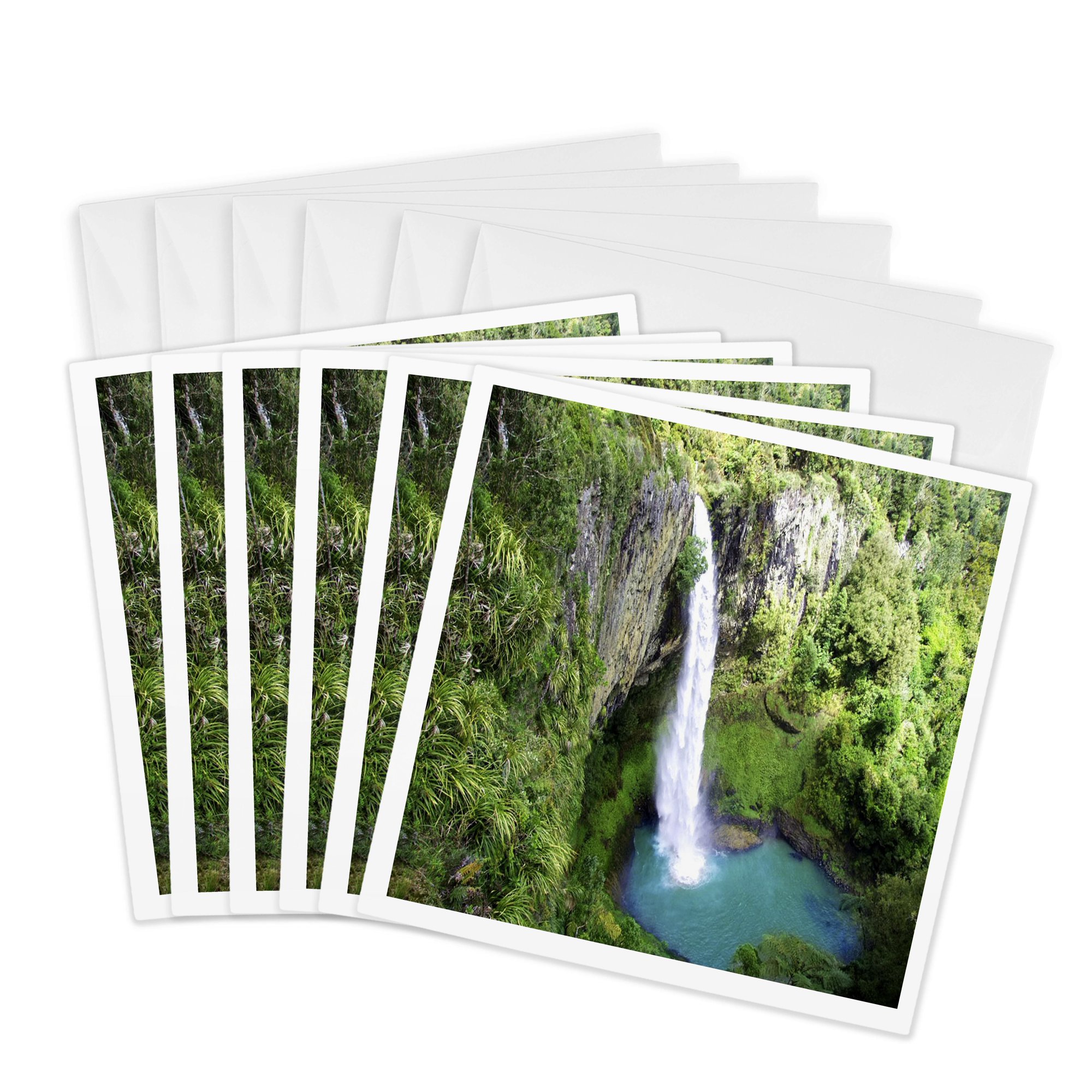 3drose, New Zealand Waterfall, 6 Greeting Cards with Envelopes