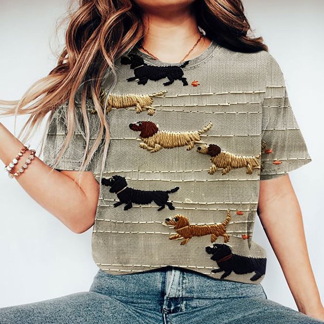 Qiopertar Blouse à Manches Courtes Imprimée Décontractée Style Mignon pour Femmes, Col Rond, Grandes Économies de Vacances! Liquidation à Moins de 5$ Livraison Gratuite