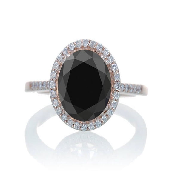 1.5 Carat Huge Black Diamond and Diamond Halo Classic Engagement Ring on 10k Rose Gold