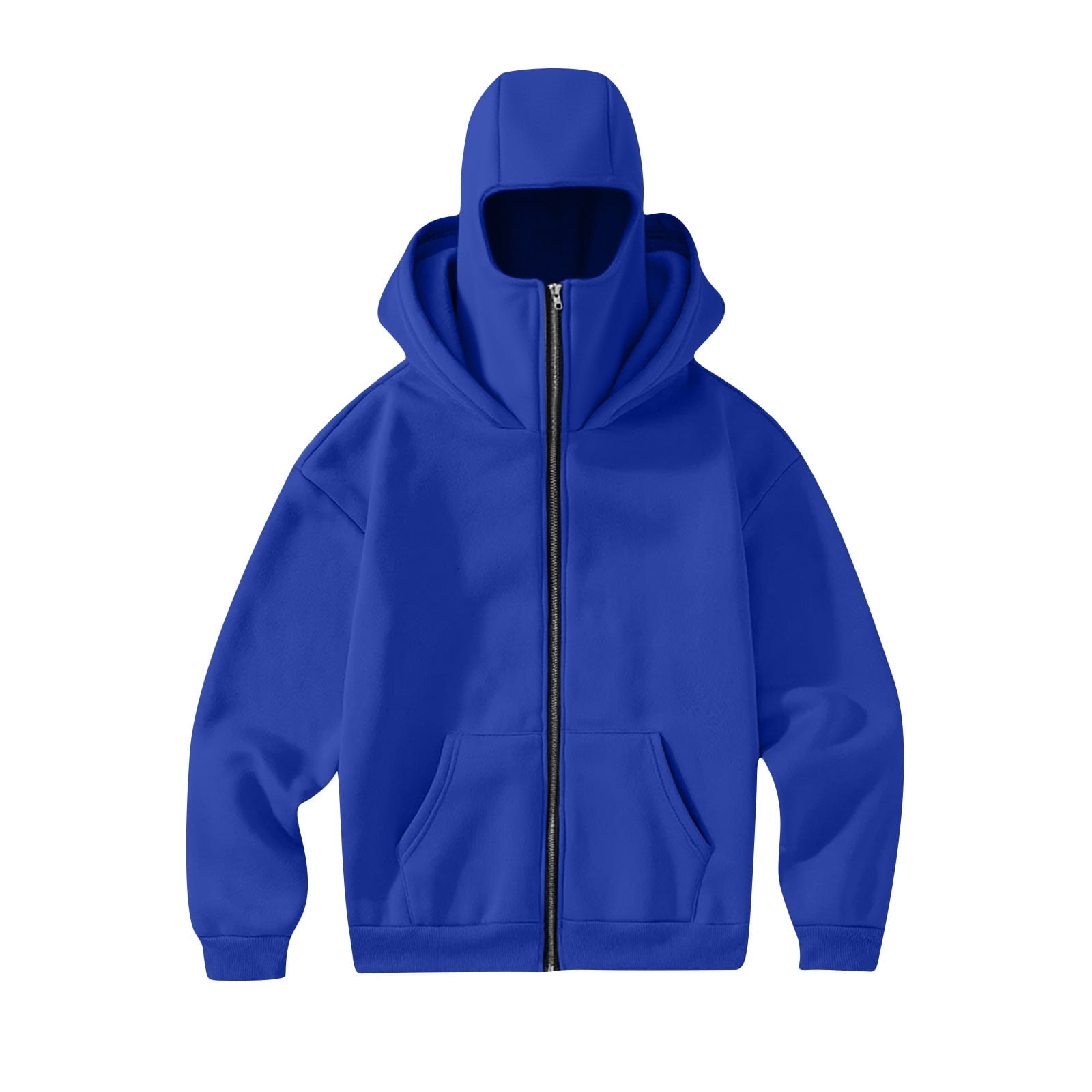 Mens Balaclava Hoodie Winter Double Hooded Zip Jacket Loose Fit Zip Up Fashion Hoodies Jacket Fleece-Lined Hoodie with Built-In Balaclava Wind-Resistant Streetwear Sweatshirt with Ski Mask
