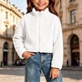 thumbnail image 5 of BXJX Girls Fleece Jackets, Zip‑Up Stand Collar Casual Warm Cropped Outerwear White Size 5-6 T, 5 of 7