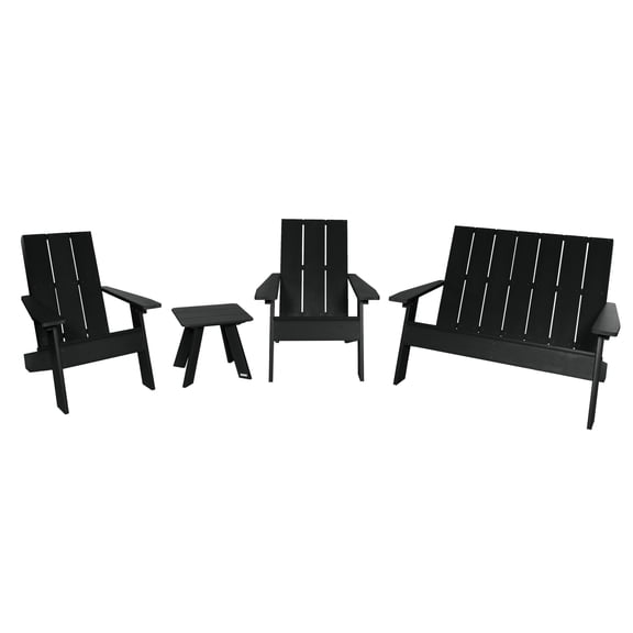 Highwood 4-pc Modern Adirondack Set with 2 Modern Adirondack Chairs, 1 Double Wide Modern Adirondack Chair, and 1 Modern Side Table - Outdoor, Eco-friendly, Synthetic Wood