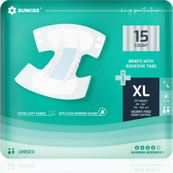 Pañales para adultos SUNKISS TrustPlus, máxima absorbencia XL, 15 quilates