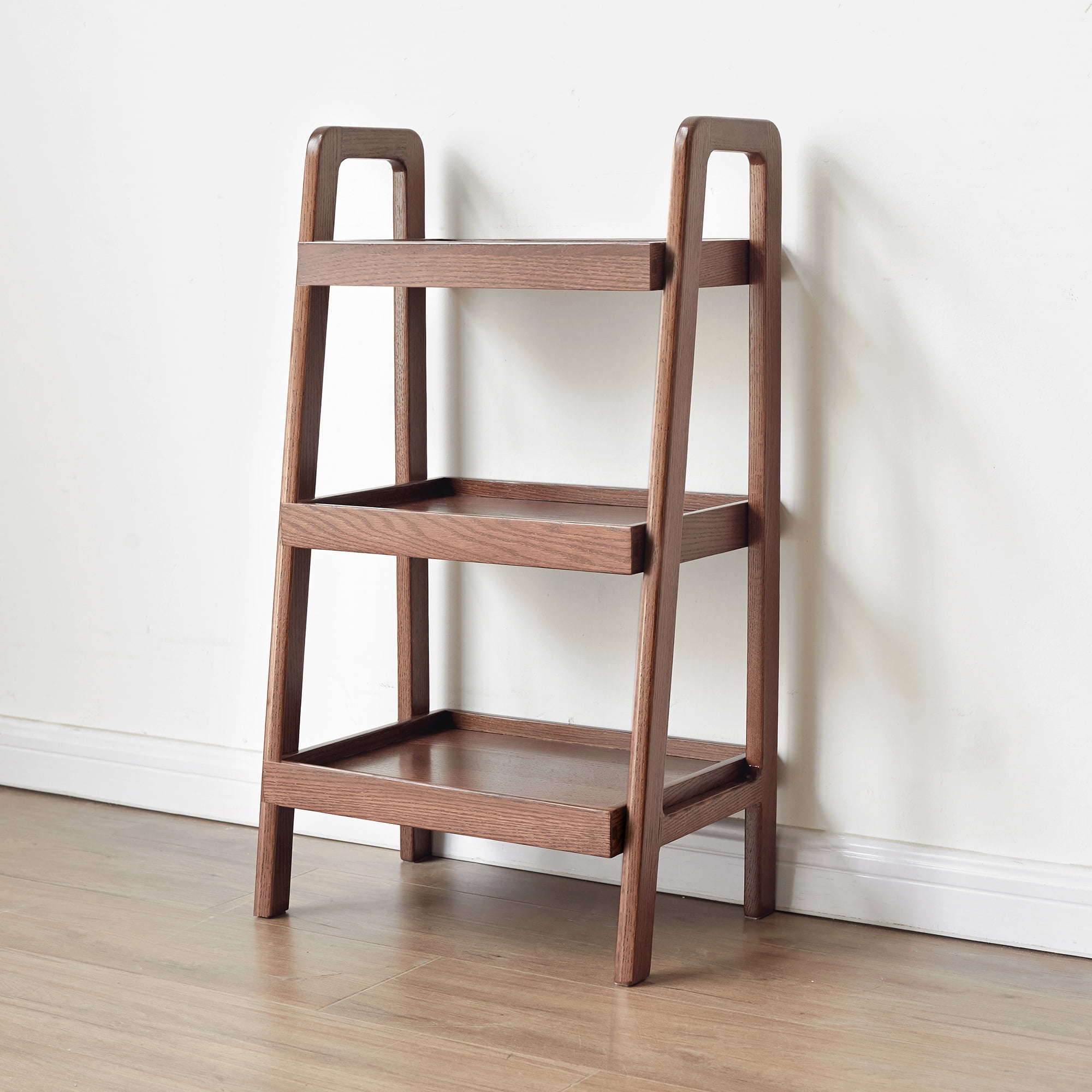 Walnut Oak Storage Bench, 3-Tier Beech Wood Entryway Shoe Rack, Solid Wood Multipurpose Organizer Shelf for Hallway Living Room Bedroom Bathroom Patio Kitchen