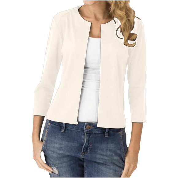 Meichang 3/4 Sleeve Blazer for Women Petite Cardigan Outerwear Solid Color Three Quarter Sleeve Slim Fitting Small Jackets Casual Dressy Blazer