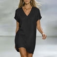 thumbnail image 2 of Inleife Women's V-Neck Casual Dress Short Sleeve Loose Plain T-Shirt Dresses Summer Beach Mini Dress, 2 of 6