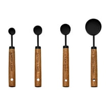 Mupvlun 4-Piece Stainless Steel Measuring Cup Spoon Set, Kitchen Utensils for Home Baking, Wooden Handle, Measuring Spoons Black2
