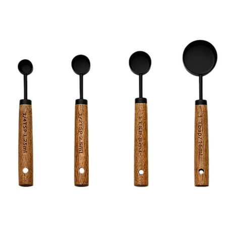 Tableware Category Measuring Spoons 4Pcs Stainless Steel Set with Wood Handle Sleek Kitchen Tools for Cooking and Baking Easy Clean and Store