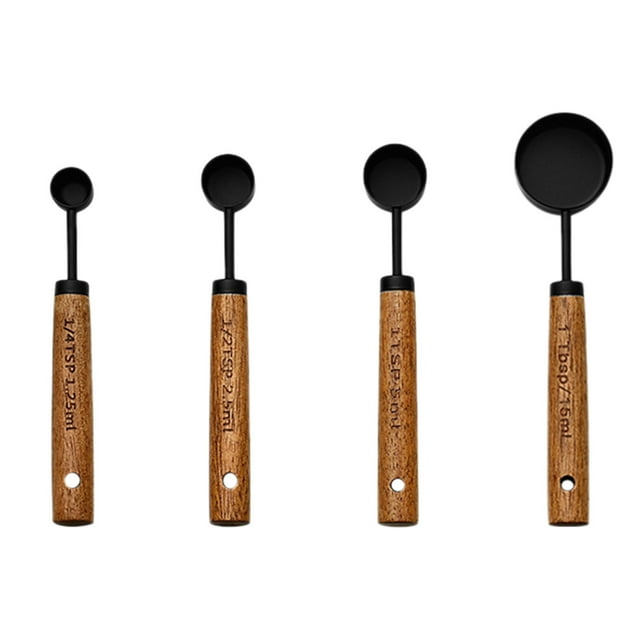 Measuring Spoons 4PCS Measuring Cups Set with Scale Stainless Steel Cup Measurements Set with Wood Handle Measuring Cups and Spoons Set for Cooking Baking,Easy To Clean and Store