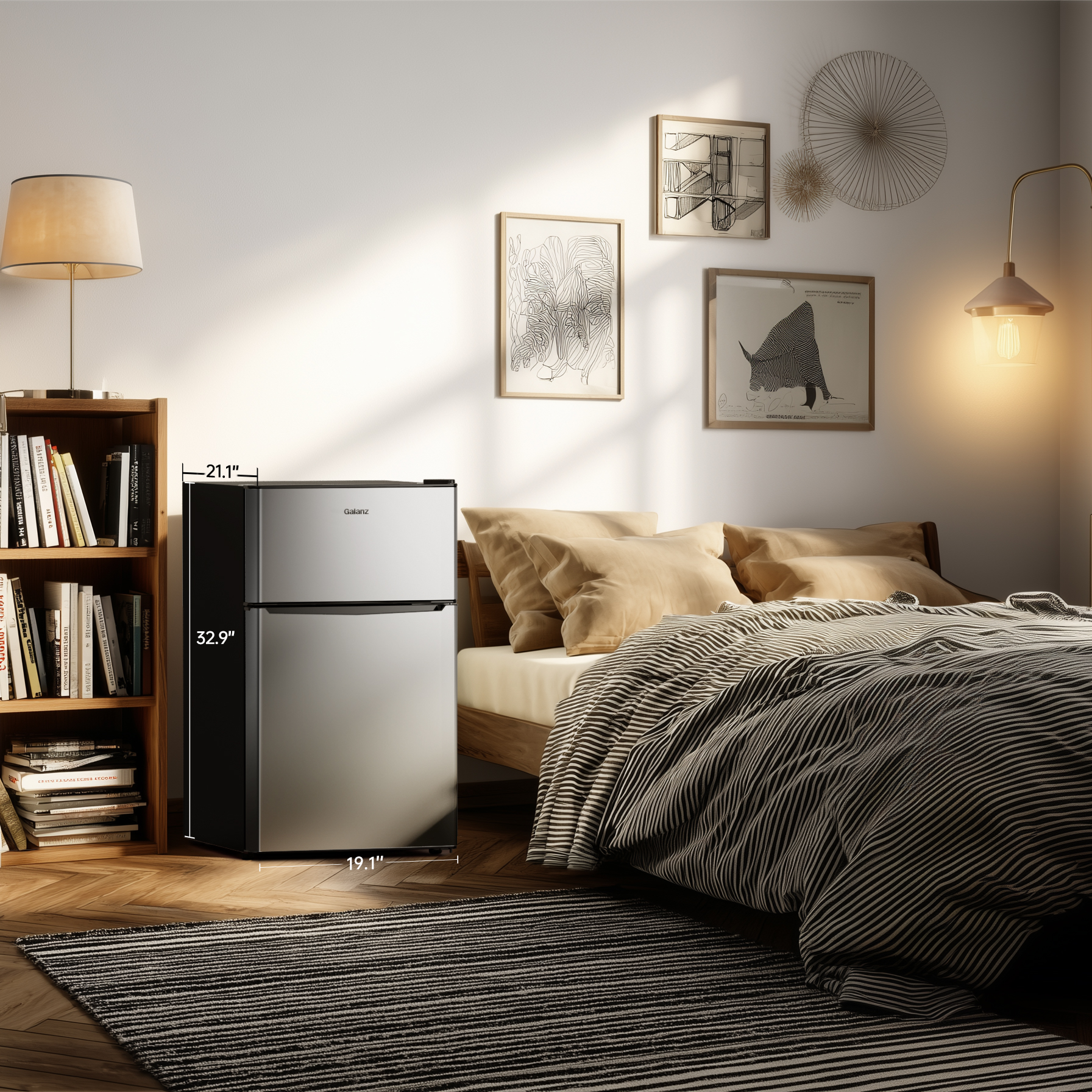 Galanz 3.1 Cu Ft Mini Fridge with Freezer – Stainless Steel, Energy Star, Two-Door Compact Refrigerator