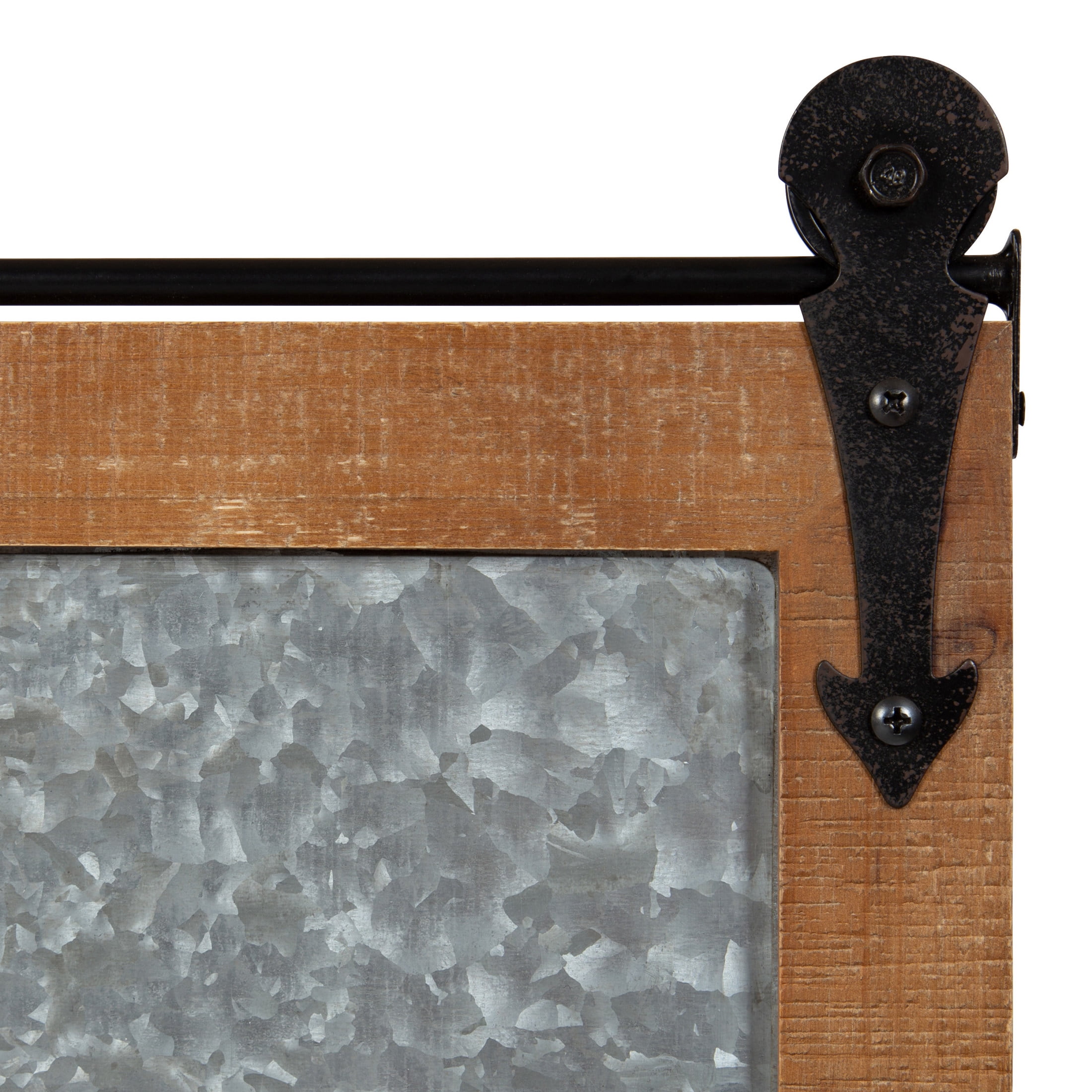 Kate and Laurel Cates Barn Door Galvanized Metal Magnetic Memo Board, 22 x 32, Rustic Brown, Rectangular Modern Farmhouse Vision Board with Four Included Magnets