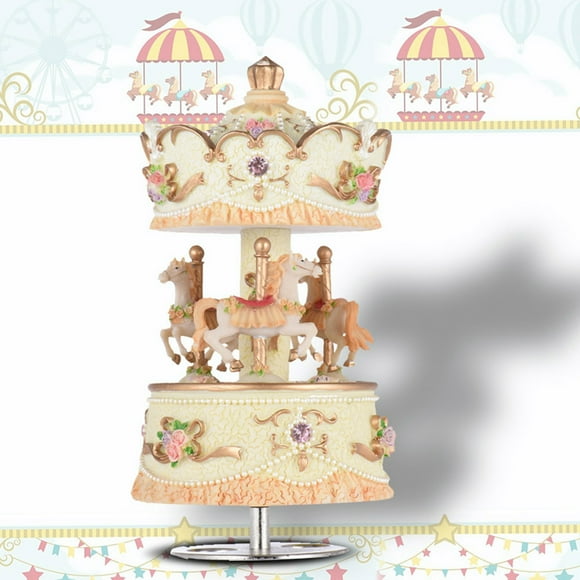Carousel Music Box 8.9 X 8.9 X 15cm Carousel Horses Color Lights Unicorn Musical Box for Girls and Women Kids Sister Daughter