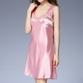 thumbnail image 5 of Homgro Women's Sleeveless Nightgown Sexy Satin Sleep Dress Built-in Bra V Neck Tank Lounge Dresses Mini Lace Nightdress Silk Silky A-line Pink XX-Large, 5 of 5