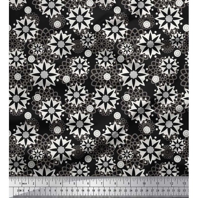 Soimoi Tissu en Poly Georgette Imprimé Floral Mandala 1 Yard 52 Pouces de Large