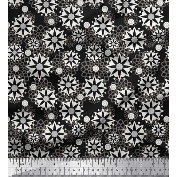 Soimoi Cotton Duck Fabric Floral Mandala Printed Craft Fabric by The Yard 42 Inch Wide