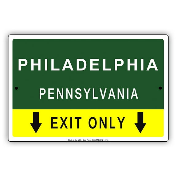 Philadelphia Pennsylvania Exit Only With Pointer Arrow Direction Way Road Signs Alert Caution Warning Aluminum Metal Sign 8"x12" Plate