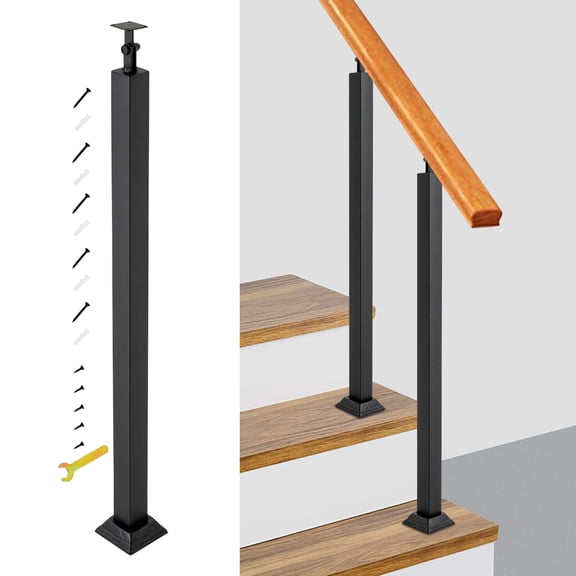33.46in Iron Stair Balusters Post Square Metal Railing Spindles W/ Flat Black, Stair Balusters Post
