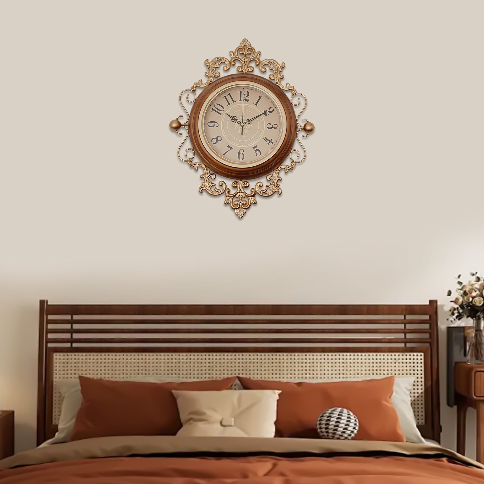 16*19in Wall Mounted Indoor Wall Clock Silent Tanned Metal Retro Wall Clock Living Room Hallway Office Study Bedroom