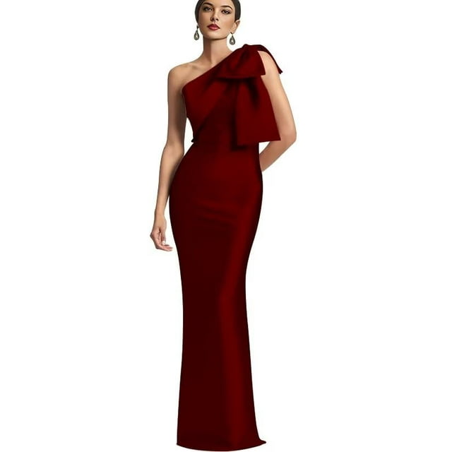 Vestido de fiesta Mkojaa con columna satinada de un solo hombro US20, color vino
