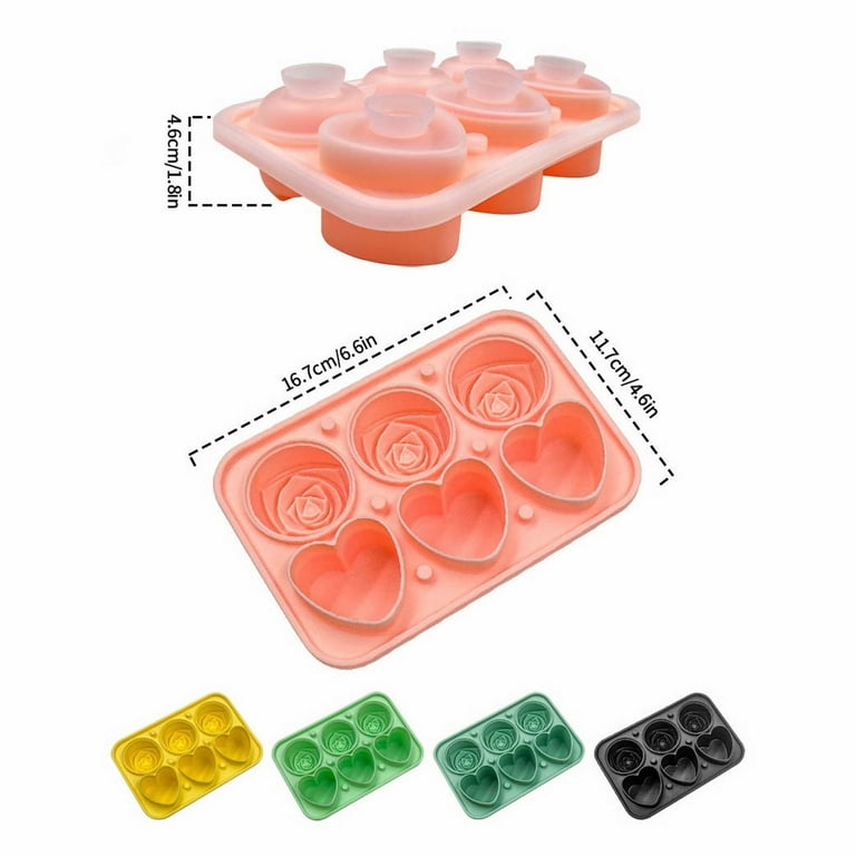 3D Rose Heart Ice Molds 1.8 Inch Large Ice Cube Trays Make 6 Giant