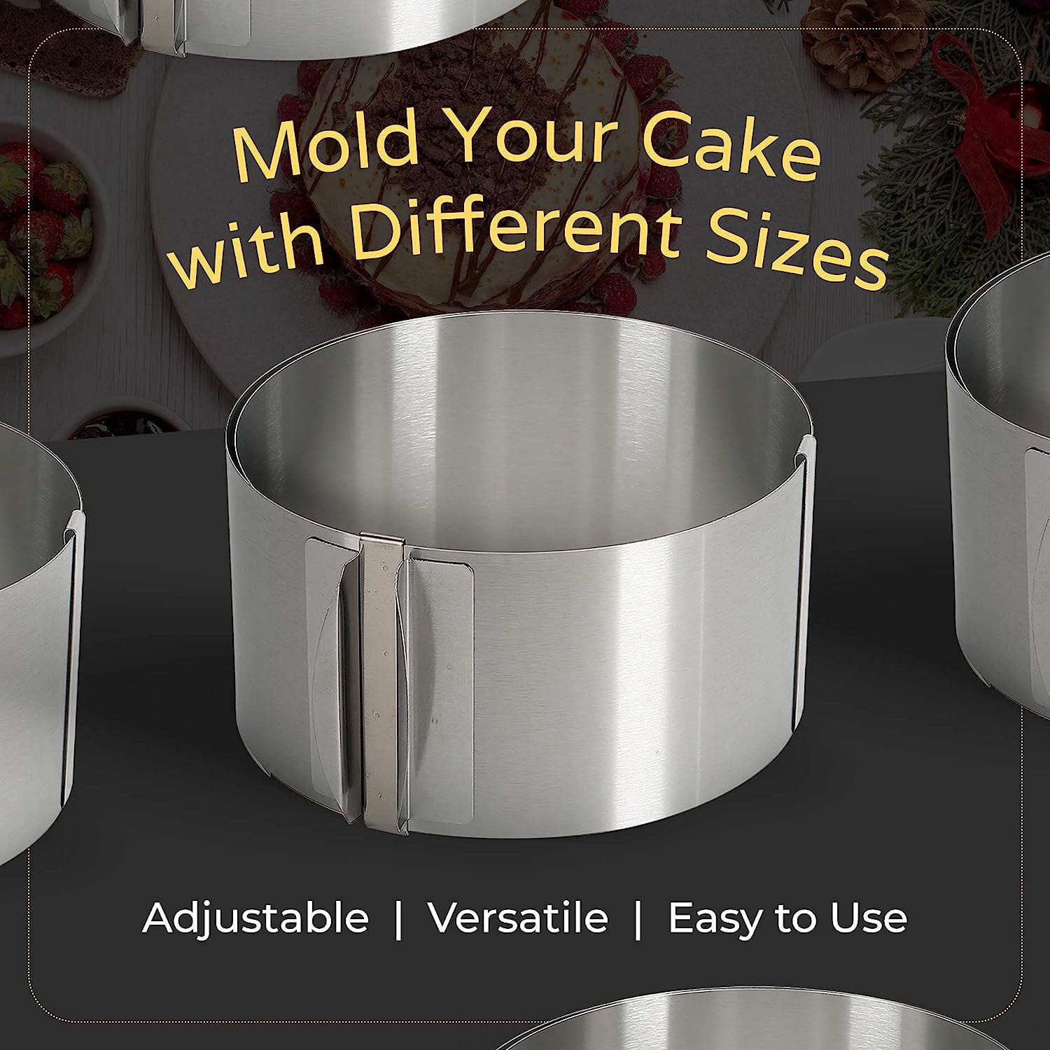 Multipurpose Round Steel Ring, Adjustable Cake Mold Ring for Baking, Premium Quality Functional Baking Gifts, 1 Ring 6.25-12 Inches